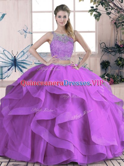 Purple Sleeveless Beading and Lace and Ruffles Floor Length Quinceanera Dresses - Click Image to Close