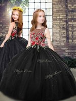 Inexpensive Floor Length Zipper Little Girls Pageant Dress Wholesale Black for Party and Wedding Party with Embroidery(SKU PAG1336BIZ)