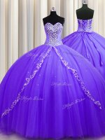 Trendy Tulle Sweetheart Sleeveless Sweep Train Lace Up Beading Quinceanera Gowns in Lavender