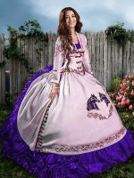 Ball Gowns Quince Ball Gowns White And Purple Sweetheart Satin Sleeveless Floor Length Lace Up(SKU XBQD006-10BIZ)