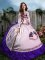 Ball Gowns Quince Ball Gowns White And Purple Sweetheart Satin Sleeveless Floor Length Lace Up