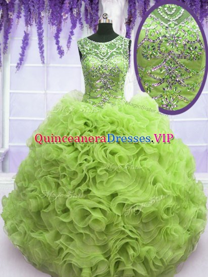 High Class Scoop Sleeveless Floor Length Beading and Ruffles Lace Up Quinceanera Gowns - Click Image to Close