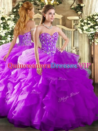 Fitting Sleeveless Embroidery and Ruffles Lace Up Ball Gown Prom Dress