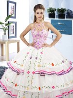 Gorgeous Halter Top Sleeveless Embroidery and Ruffled Layers Lace Up Sweet 16 Dresses(SKU SJQDDT880002BIZ)