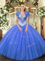 Sumptuous Blue Lace Up Sweet 16 Dresses Beading Sleeveless Floor Length