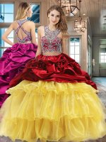 Multi-color Quince Ball Gowns Military Ball and Sweet 16 and Quinceanera with Beading and Ruffled Layers and Pick Ups Scoop Sleeveless Brush Train Criss Cross(SKU SXQD048BIZ)
