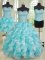 Designer Three Piece Blue And White Organza Lace Up 15 Quinceanera Dress Sleeveless Beading and Ruffles