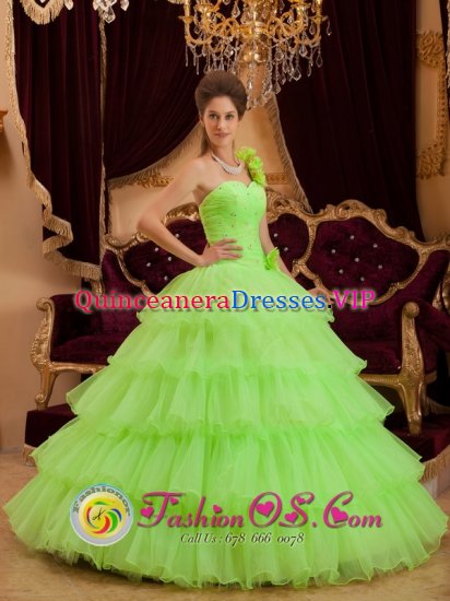 Milford Delaware/ DE Stuuning Spring Green One Shoulder Ruffles Layered Quinceanera Cake Dress With A-line / Princess - Click Image to Close