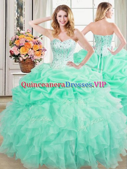 Pick Ups Floor Length Ball Gowns Sleeveless Apple Green Quince Ball Gowns Lace Up - Click Image to Close
