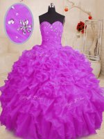 Extravagant Sweetheart Sleeveless Lace Up Sweet 16 Dresses Purple Organza