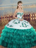 Sleeveless Lace Up Floor Length Embroidery and Ruffled Layers and Bowknot Sweet 16 Dresses