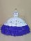 High Class V-neck Sleeveless Quinceanera Gown Floor Length Embroidery and Ruffled Layers Blue and Purple Satin and Organza
