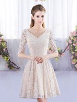 Mini Length Champagne Dama Dress for Quinceanera Half Sleeves Lace(SKU BMT0488CBIZ)