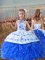 Blue And White Ball Gowns Beading and Embroidery and Ruffles Child Pageant Dress Lace Up Organza Sleeveless Floor Length