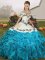 Affordable Floor Length Ball Gowns Sleeveless Blue And White Quinceanera Gown Lace Up