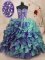 Floor Length Lace Up 15th Birthday Dress Multi-color for Military Ball and Sweet 16 and Quinceanera with Beading and Ruffles