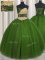 On Sale Beading and Ruching and Belt 15th Birthday Dress Green Lace Up Sleeveless Floor Length