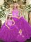 Floor Length Fuchsia Sweet 16 Quinceanera Dress Tulle Sleeveless Embroidery and Ruffles