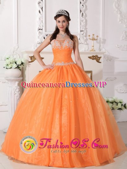 Customize Exquisite Beaded Orange Appliques Port Augusta SA Quinceanera Dress WithTaffeta and Organza Ball Gown - Click Image to Close