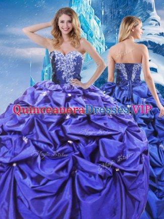 Custom Designed Floor Length Lace Up Quinceanera Dress Purple for Military Ball and Sweet 16 and Quinceanera with Beading and Pick Ups