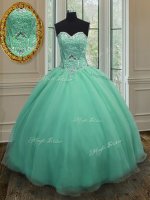 Sweet Apple Green Organza Lace Up Quince Ball Gowns Sleeveless Floor Length Beading(SKU PSSW071-24BIZ)