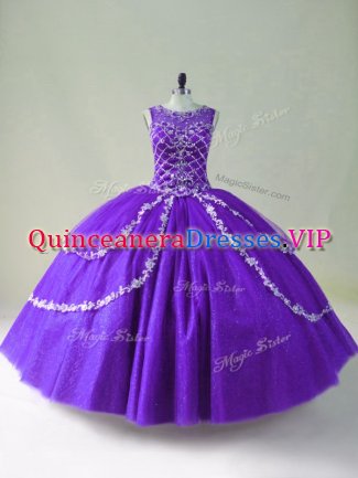 Scoop Sleeveless Tulle Quinceanera Dresses Beading and Appliques Zipper