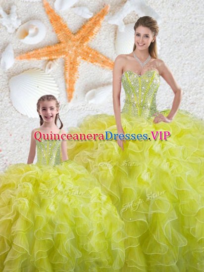 Floor Length Ball Gowns Sleeveless Yellow Green Quinceanera Gowns Lace Up - Click Image to Close