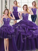 Four Piece Sweetheart Sleeveless Ball Gown Prom Dress Floor Length Beading and Appliques and Pick Ups Purple Organza(SKU PSSW0531MTDTA2-2BIZ)
