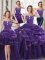 Four Piece Sweetheart Sleeveless Ball Gown Prom Dress Floor Length Beading and Appliques and Pick Ups Purple Organza