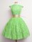 Excellent Knee Length Ball Gowns Cap Sleeves Green Dama Dress Lace Up