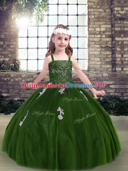 Elegant Green Sleeveless Floor Length Appliques Lace Up Winning Pageant Gowns - Click Image to Close