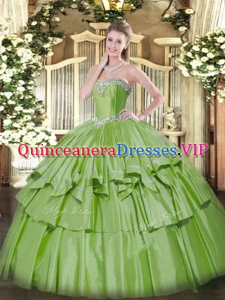 Glittering Floor Length Ball Gowns Sleeveless Yellow Green 15 Quinceanera Dress Lace Up