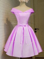 Affordable Lilac A-line Belt Court Dresses for Sweet 16 Lace Up Taffeta Cap Sleeves Knee Length(SKU SWBD147-5BIZ)