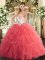 Watermelon Red Sleeveless Beading and Ruffles Floor Length Quinceanera Gown