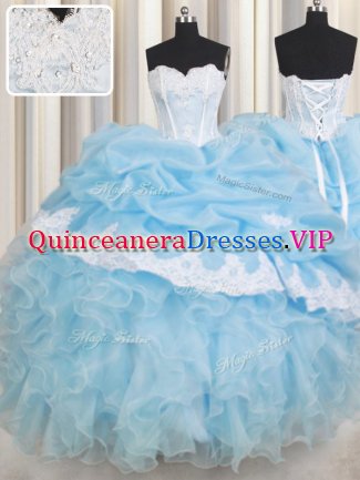 Modest Pick Ups Sweetheart Sleeveless Lace Up 15th Birthday Dress Light Blue Organza
