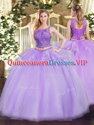Great Scoop Sleeveless Organza Quince Ball Gowns Beading Lace Up