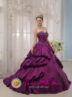 Hobart Indiana/IN Appliques Best Eggplant Purple Quinceanera Dress For Sweetheart Court Train Taffeta Ball Gown