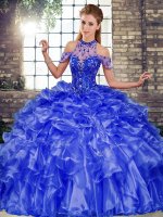 Exceptional Sleeveless Lace Up Floor Length Beading and Ruffles Ball Gown Prom Dress