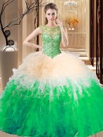 Scoop Sleeveless Lace Up Quinceanera Dresses Multi-color Tulle