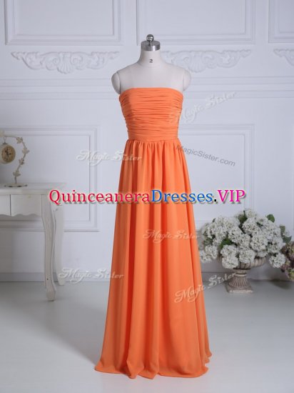 Wonderful Orange Zipper Quinceanera Dama Dress Ruching Sleeveless Floor Length - Click Image to Close