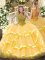 Nice Scoop Cap Sleeves Quinceanera Dress Floor Length Beading and Ruffled Layers Gold Organza
