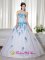Aschaffenburg Germany White And Blue Sweetheart Floor-length Taffeta and Organza Appliques Decorate Romantic Quinceanera Dress