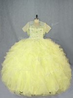 Elegant Ball Gowns Sweet 16 Quinceanera Dress Yellow Sweetheart Organza Sleeveless Floor Length Lace Up(SKU PSSW1055-1BIZ)