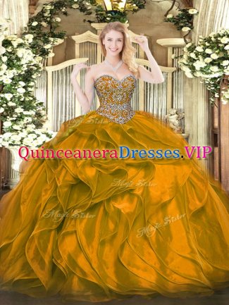 Organza Sleeveless Floor Length Sweet 16 Dresses and Beading and Ruffles