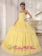 Tiffany & Co Amesbury Massachusetts/MA Organza and Tulle Light Yellow Sweetheart Lace Decorate Luxurious floor length Quinceaners Dress[PDZY495J2BIZ]
