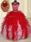 Two Pieces Scoop See Through White and Red Zipper Sweet 16 Quinceanera Dress Beading and Ruffles Sleeveless Floor Length