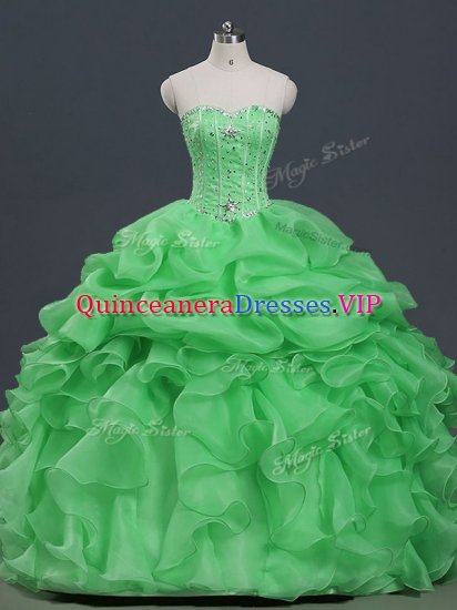 Spectacular Ball Gowns Organza Sweetheart Sleeveless Beading and Ruffles and Pick Ups Floor Length Lace Up Quinceanera Gowns - Click Image to Close