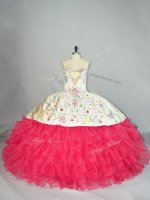Custom Made Floor Length White And Red Quinceanera Dresses Sweetheart Sleeveless Lace Up