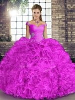 Lilac Sleeveless Floor Length Beading and Ruffles Lace Up Sweet 16 Dresses(SKU YSQD087-4BIZ)