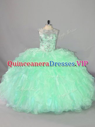 Discount Apple Green Lace Up Sweet 16 Dress Beading and Ruffles Sleeveless Floor Length
